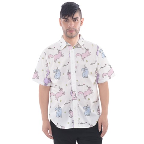 Unicorn Cats Pattern 2 Men s Short Sleeve Shirt by Littlebird