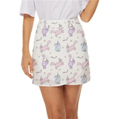 Unicorn Cats Pattern 2 Mini Front Wrap Skirt by Littlebird