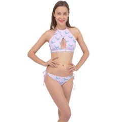 Narwales Stars  Pattern Pink Cross Front Halter Bikini Set by Littlebird