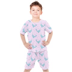 Narwales Stars  Pattern Pink Kids  Tee And Shorts Set by Littlebird