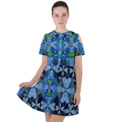 Rare Excotic Blue Flowers In The Forest Of Calm And Peace Short Sleeve Shoulder Cut Out Dress  by pepitasart