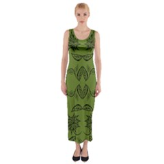 Floral Folk Damask Pattern Fantasy Flowers Floral Geometric Fantasy Fitted Maxi Dress by Eskimos