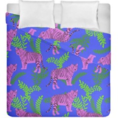 Pink Tigers On A Blue Background Duvet Cover Double Side (king Size) by SychEva