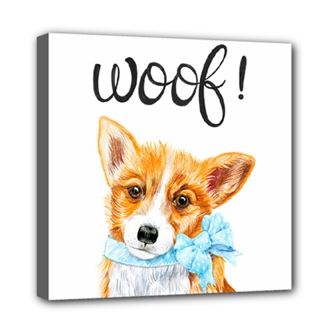 Welsh Corgi Pembrock With A Blue Bow Mini Canvas 8  X 8  (stretched) by ladynatali