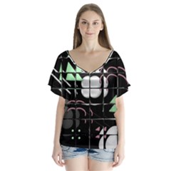 Digital Illusion V-neck Flutter Sleeve Top by Sparkle