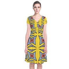 Abstract Pattern Geometric Backgrounds   Short Sleeve Front Wrap Dress by Eskimos