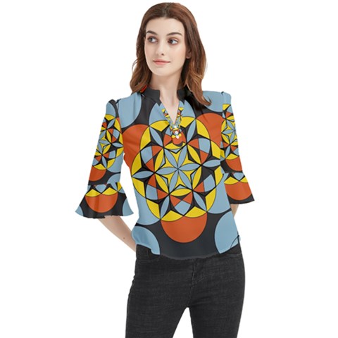 Abstract Pattern Geometric Backgrounds   Loose Horn Sleeve Chiffon Blouse by Eskimos