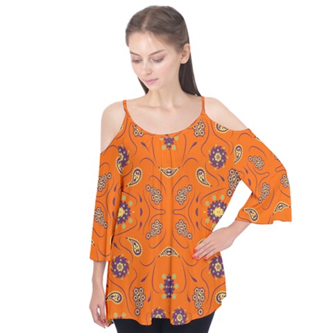 Floral Pattern Paisley Style  Flutter Sleeve Tee  by Eskimos