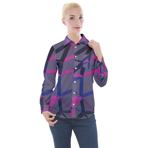 3d Lovely Geo Lines Women s Long Sleeve Pocket Shirt by Uniqued