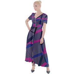 3d Lovely Geo Lines Button Up Short Sleeve Maxi Dress by Uniqued