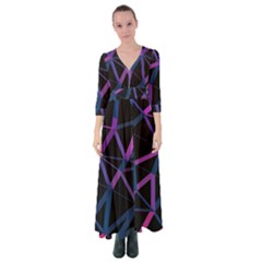 3d Lovely Geo Lines  V Button Up Maxi Dress by Uniqued