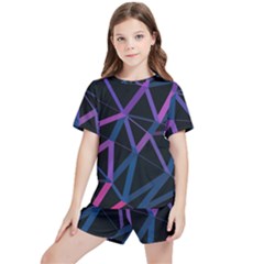 3d Lovely Geo Lines  V Kids  Tee And Sports Shorts Set by Uniqued