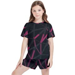 3d Lovely Geo Lines Viii Kids  Tee And Sports Shorts Set by Uniqued