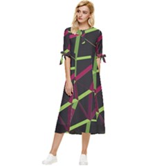 3d Lovely Geo Lines X Bow Sleeve Chiffon Midi Dress by Uniqued