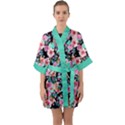 Flower Black Pink Half Sleeve Satin Kimono  View1