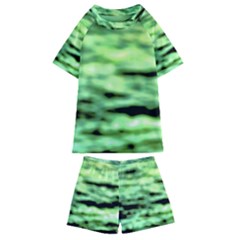 Green  Waves Abstract Series No13 Kids  Swim Tee And Shorts Set by DimitriosArt