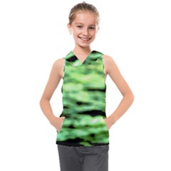 Green  Waves Abstract Series No13 Kids  Sleeveless Hoodie by DimitriosArt