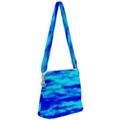 Blue Waves Abstract Series No12 Zipper Messenger Bag by DimitriosArt