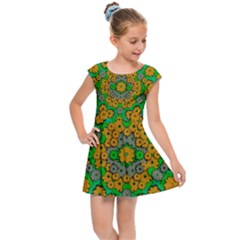 Stars Of Decorative Colorful And Peaceful  Flowers Kids  Cap Sleeve Dress by pepitasart