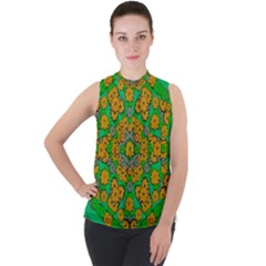 Stars Of Decorative Colorful And Peaceful  Flowers Mock Neck Chiffon Sleeveless Top by pepitasart