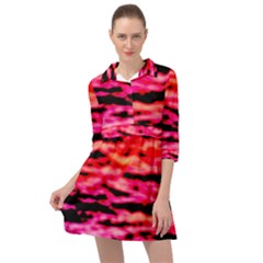 Red  Waves Abstract Series No15 Mini Skater Shirt Dress by DimitriosArt