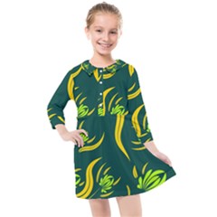 Folk Flowers Print Floral Pattern Ethnic Art Kids  Quarter Sleeve Shirt Dress by Eskimos