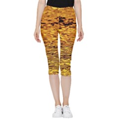 Gold Waves Flow Series 1 Inside Out Lightweight Velour Capri Leggings  by DimitriosArt