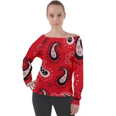 Floral Pattern Paisley Style Paisley Print   Off Shoulder Long Sleeve Velour Top by Eskimos