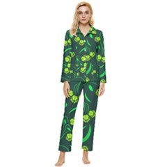 Folk Flowers Print Floral Pattern Ethnic Art Womens  Long Sleeve Velvet Pocket Pajamas Set by Eskimos