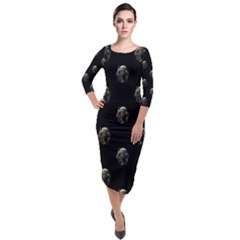 Creepy Head Sculpture With Respirator Motif Pattern Quarter Sleeve Midi Velour Bodycon Dress by dflcprintsclothing