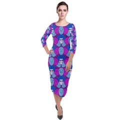 Abstract Quarter Sleeve Midi Velour Bodycon Dress by SychEva