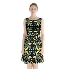 Floral Folk Damask Pattern Fantasy Flowers  Sleeveless Waist Tie Chiffon Dress by Eskimos