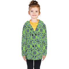 Floral Folk Damask Pattern  Kids  Double Breasted Button Coat by Eskimos