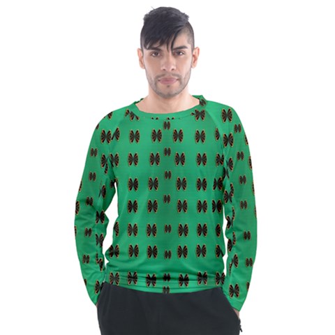 Butterflies In Fresh Green Environment Men s Long Sleeve Raglan Tee by pepitasart