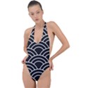 Black and white pattern Backless Halter One Piece Swimsuit View1