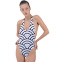 Black and white pattern Backless Halter One Piece Swimsuit View1