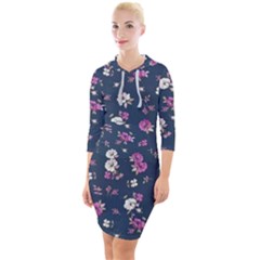 Flowers Pattern Quarter Sleeve Hood Bodycon Dress by Sparkle