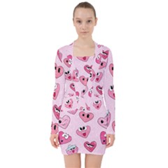 Emoji Heart V-neck Bodycon Long Sleeve Dress by SychEva