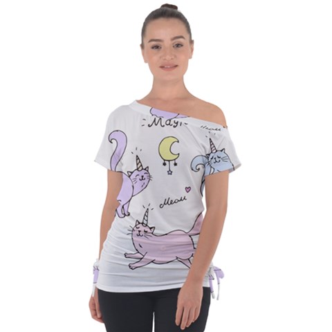  Cute Unicorn Cats Off Shoulder Tie-up Tee by Littlebird