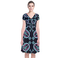 Abstract Pattern Geometric Backgrounds   Short Sleeve Front Wrap Dress by Eskimos