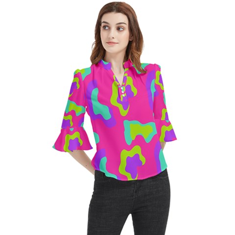 Abstract Pattern Geometric Backgrounds   Loose Horn Sleeve Chiffon Blouse by Eskimos