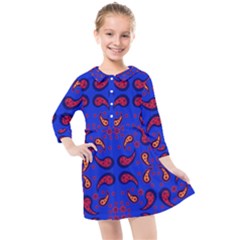 Floral Pattern Paisley Style  Kids  Quarter Sleeve Shirt Dress by Eskimos