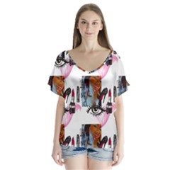 Fashion Faces V-neck Flutter Sleeve Top by Sparkle