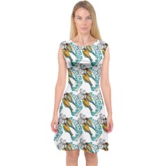 Nature Birds Capsleeve Midi Dress by Sparkle