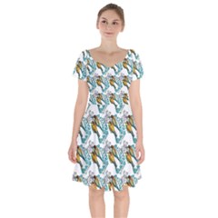 Nature Birds Short Sleeve Bardot Dress by Sparkle