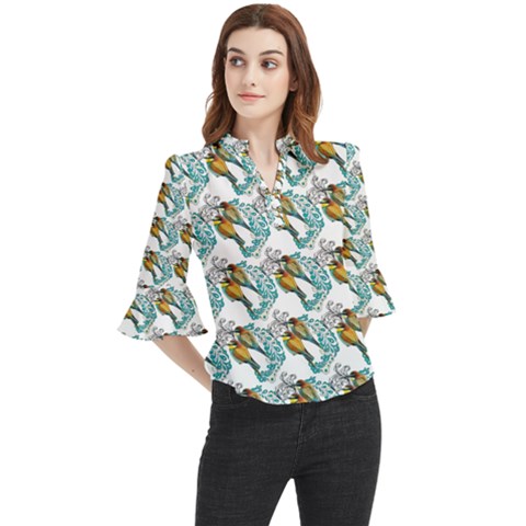 Nature Birds Loose Horn Sleeve Chiffon Blouse by Sparkle