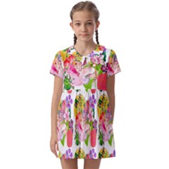 Flowers Pattern Kids  Asymmetric Collar Dress by Sparkle