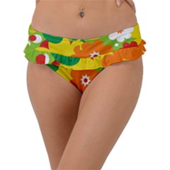 Flower Power Wallpaper Green Yellow Orange Red Frill Bikini Bottom by EDDArt