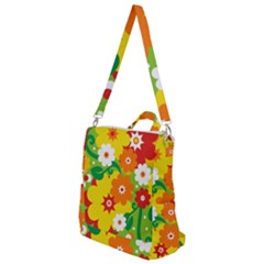 Flower Power Wallpaper Green Yellow Orange Red Crossbody Backpack by EDDArt