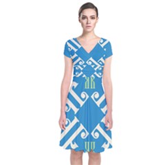 Abstract Pattern Geometric Backgrounds   Short Sleeve Front Wrap Dress by Eskimos